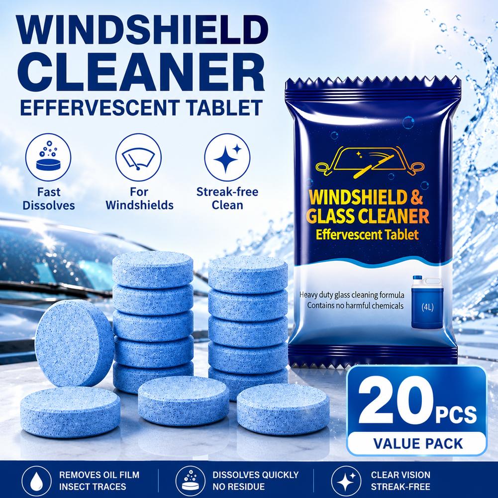 Glass Cleaner Streak - Pastiglie Effervescenti per Lavavetri Auto, Potente